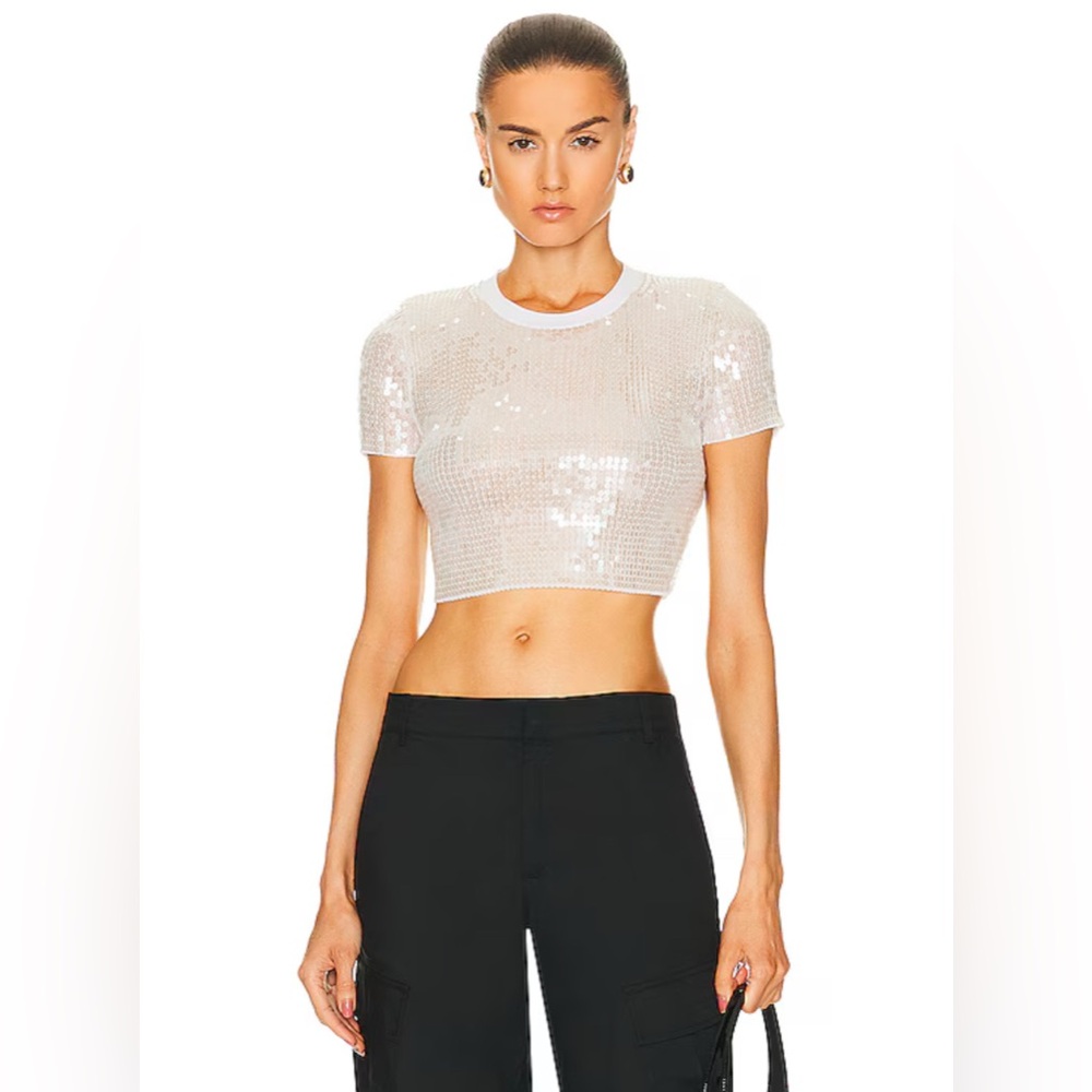 W/ Tags Alexander Wang SS Ribbed Crewneck Tee w/ Sequins Embroidery L